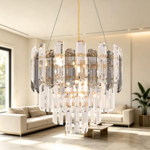 AOOCHOK Luxury Grey Crystal Modern Chandelier, round Pendant Light, 40cm