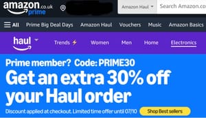 Amazon Haul Prime Offer - 30% off Best Sellers- Free P&P on £15 Spend
