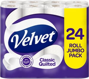 24 Rolls Velvet 3-Ply Quilted Toilet Roll (£6.51/£6.15 S&S) - 48 Rolls £13.55