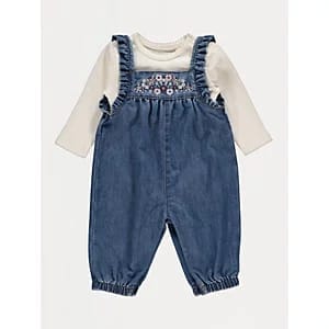 Embroidered Floral Dungarees and Bodysuit Outfit First Size Only
