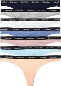Calvin Klein Women's 7-Pack Thongs with Logo Waistband, Multicolor, S