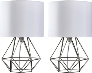 MiniSun Modern Brushed Chrome Basket Table Lamps Set of 2