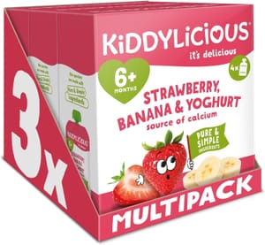Kiddylicious Strawberry Banana Yoghurt Fruit Pouches, 6m+, 12-Pack
