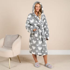 Heart Print Teddy Marl Dressing Gown