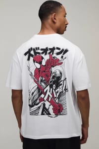 Man Black Oversized Spider Man License Print T-Shirt