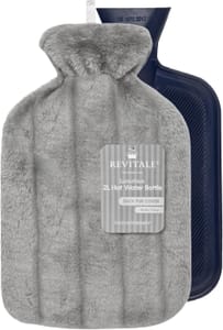 Revitale Luxury 2L Hot Water Bottle with Soft Plush Cover (Slate Grey)