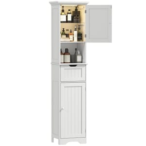 HOMCOM Tall Freestanding Bathroom Cabinet with LED Light White
