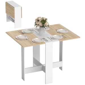 HOMCOM Folding Dining Table with Drop Leaf, Oak & White