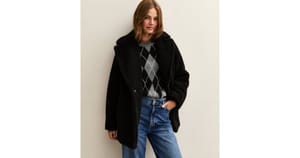Black Collared Long Sleeve Borg Coat