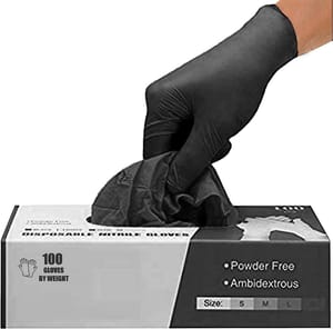 PRAIMA Black Nitrile Gloves, Latex-Free and Powder-Free, Pack of 100