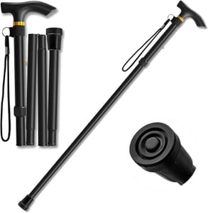CHAKOOS Folding Walking Stick - Adjustable Aluminium Cane, 33-37 In, Black