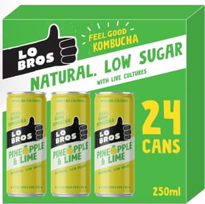 Lo Bros Pineapple & Lime Kombucha Sparkling, Low Sugar, Vegan - £14.25 S&S
