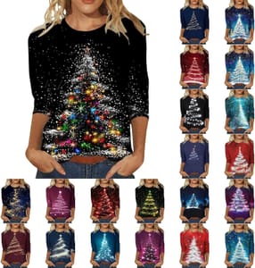 Christmas Tops for Women: Novelty Tree Snowman Print Tee