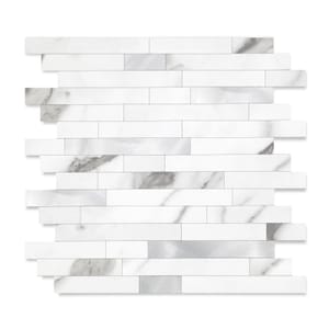 Yipscazo Peel-and-Stick Stone Metal Tile Backsplash 12x12 Marble White
