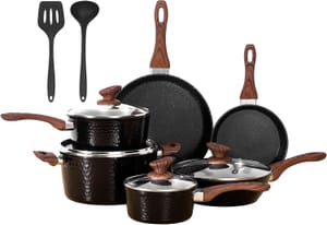 DishDelight 12pc Induction Pan Set with Lids, Non-Stick Pots
