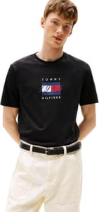 Tommy Hilfiger Men's Short Sleeve Flag Graphic T-Shirt, Black, S