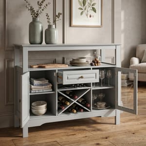 DEAL STACK - GRAVFORCE Wooden Bar Cabinet with Wine Rack Grey