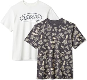 Disney Marvel Logo Men's Cotton Crewneck T-Shirt, 2-Pack, Ivory, L