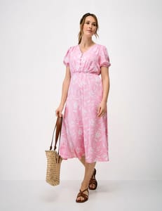 Crew Clothing Floral V-Neck Puff Sleeve Midi Tea Dress