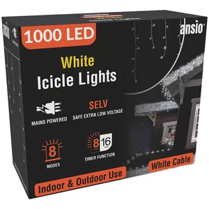 ANSIO Icicle Outdoor Christmas Lights 1000 LED, Cool White