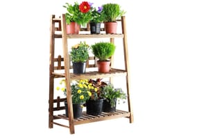 3-Tier Lightweight Wooden Plant Ladder with Trellis