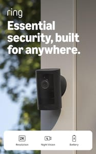 Ring Outdoor Camera 2K Battery, DIY Install, 6x Zoom, Black