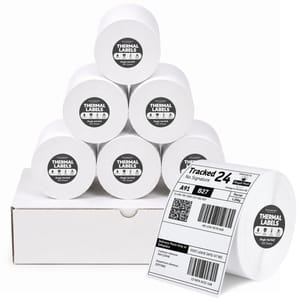 RockBerry 4x6 White Thermal Labels, 100x150mm, 3000/roll, 6 Rolls