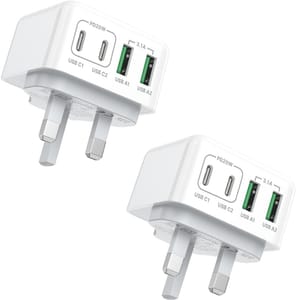 2-Pack USB-C Fast Charger 40W, 4-Port PD/QC