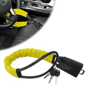 Steering Wheel Lock with 3 Keys Anti-Theft, Universal Fit (Yellow)