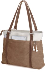 Women Laptop Tote, Lightweight Splice Canvas, 15.6 Inch, Brown, L