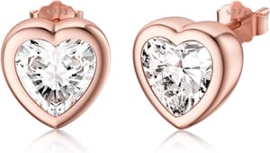 Rose Gold Heart Stud Earrings, Silver-Plated, Minimalist