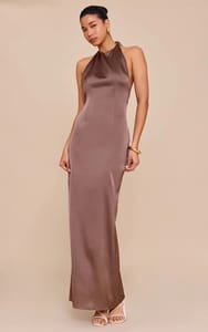 PrettyLittleThing Satin Halter Flared Maxi Dress