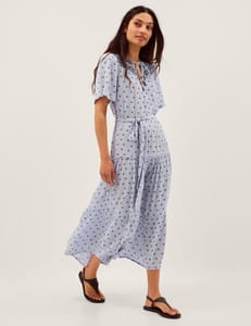 Printed Embroidered Midi Smock Dress