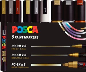 Posca Assorted Acrylic Paint Marker Pens, Festive Colors, 9-Pack