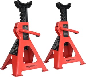 Amazon Basics Steel Jack Stands, 3 Ton, 1 Pair, Black/Red