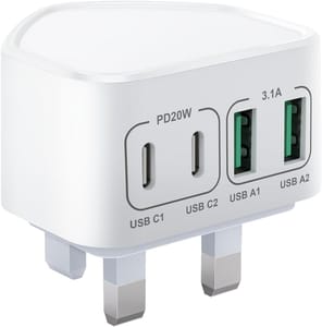 USB C Plug, 40W 4-Port Multi USB Plug UK Fast Charger