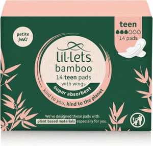 Lil-Lets Teens Bamboo Day Pads, 14, with Wings, Light/Medium Flow