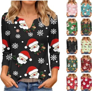Women's Christmas Jumpers Novelty Snowman Tree Print Top