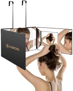 JUSRON 3-Way LED 360 Haircut Mirror, Adjustable, Rechargeable