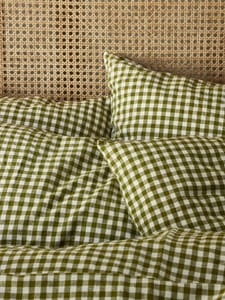 Botanical Green Gingham Linen Pillowcases (Pair)