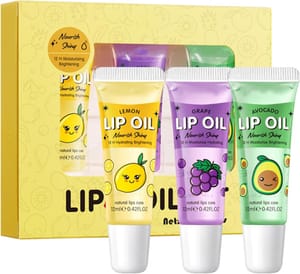 3-Piece Hydrating Lip Oil Set with Fruit Flavor