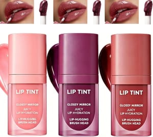 3Pcs Glossy Mirror Lip Tint and Gloss, Non-Sticky Juicy Pigment