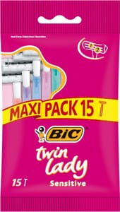 BIC Twin Lady Sensitive Disposable Razors, 2-Blade, Pack of 15