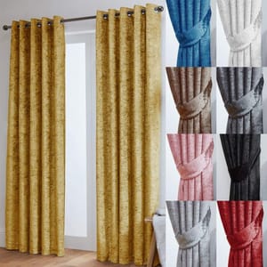 John Aird Crushed Velvet Fully Lined Eyelet Curtains, Ochre, 46x54