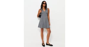 Black Gingham Textured V-Neck Mini Dress