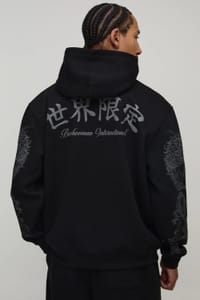 Man Oversized Dragon Graphic Puff Print Hoodie