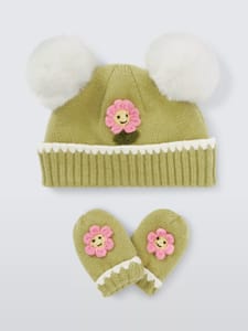 Baby Flower Hat & Mittens Set