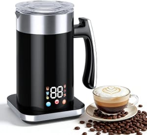 Milk & Coffee Frother, Steamer, Chocolate Maker Black+Silver
