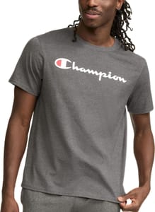 Champion Men's Classic Graphic T-Shirt, Script Logo, Granite Heather, S