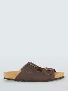 John Lewis Polperro Leather Footbed Sandals, Tan